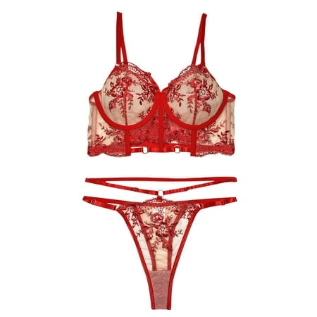FhsagQ Women's Lingerie Sleep Ladies Voom French Embroidered Girl Strap Belly Underwear Set Women's Lingerie Camisoles & Tanks Loose Fit Lingerie Sets for Women Silk Red S