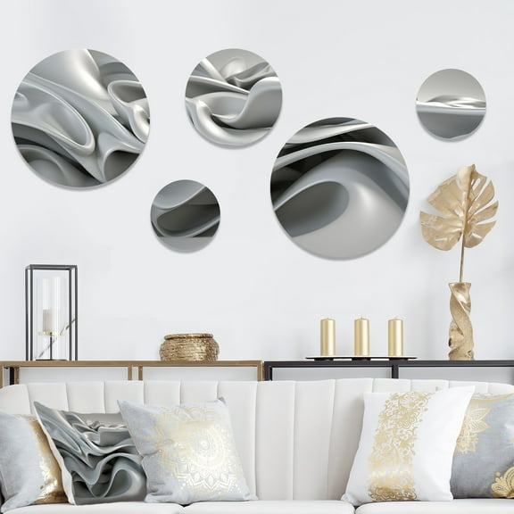 Designart "Endless Ripples in Grey" Modern Waves Metal Wall Art Set of 5 Piece