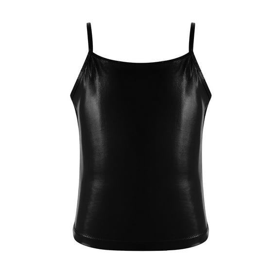 Aislor Girls Kids Shiny Metallic Color Spaghetti Shoulder Straps Camisole Tank Top for Dance Competition