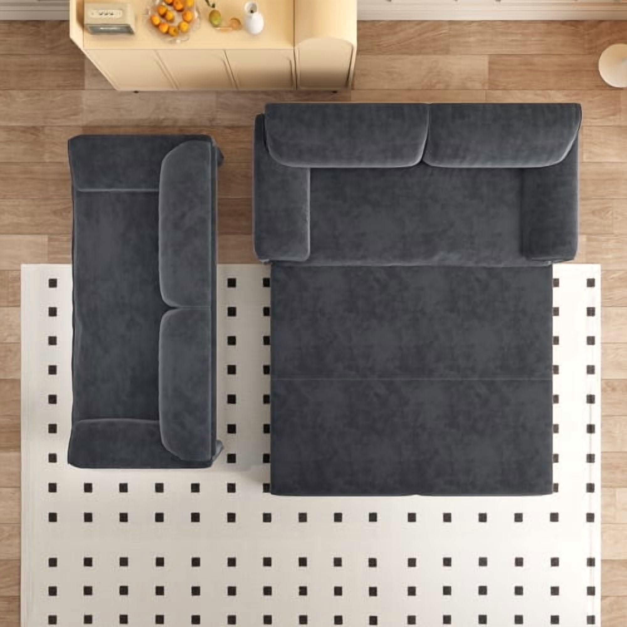 66" Queen Pull Out Sofa Bed, 3-in-1 Convertible Velvet Sleeper Sofa with Side Storage, Loveseat Bed for Living Room, Grey