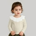 thumbnail image 3 of lnmuld Girls Tops Girls Ribbed Lace Trim Layering Tee Stretch Long Sleeve Shirt Comfortable Soft Basic Top for Toddler and Fashion Outfit Everyday Wear Size:5-6 Years, 3 of 9