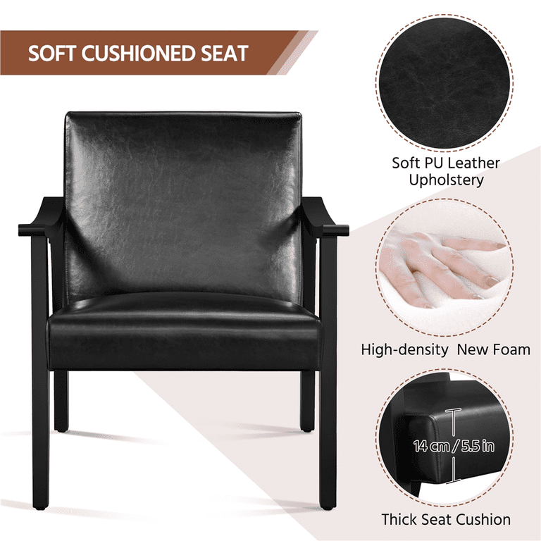 Renwick Mid-Century Accent Chair, Set of 2, Black Faux Leather photo 7
