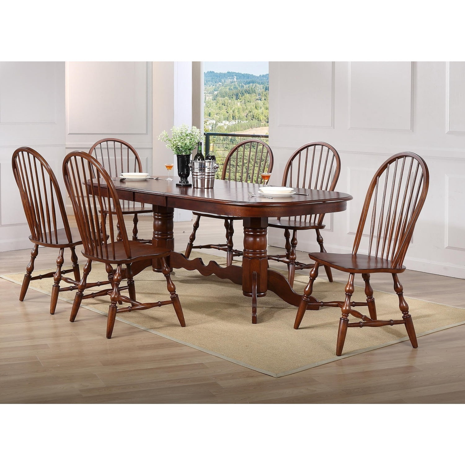 HomeStock Art Deco Dreams 96" Oval Double Pedestal Butterfly Extendable Dining Table , Chestnut Brown , Seats 10