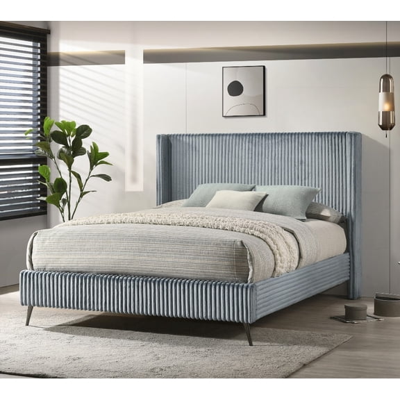 Mavela's Queen Bed Featuring Luxurious Wide Wale Corduroy Blue Upholstery