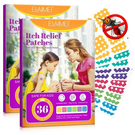 Mosquito Bite Itch Relief 72 Patches by Elaimei, Kids Natural Bite Relief Stickers, Instant Effect, Reduces Itch & Swell,Travel Camping Essential