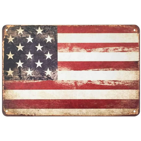 Flag Tin Sign,USA Flag Red Blue Vintage Metal Tin Signs for Cafes Bars Pubs Shop Wall Decorative Funny Metal Tin Sign 8x12 Inch