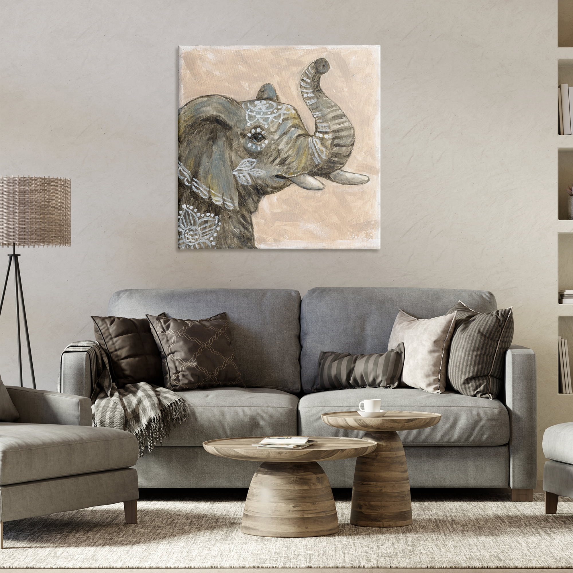 Stupell Industries Boho Patterned Elephant Animals Painting Wrapped Canvas Art Print Wall Art, 30 x 30