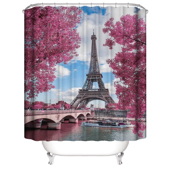 Paris Eiffel Tower Shower Curtain Set with Hooks for Bathroom,Abstract Modern Waterproof Fabric Bath Shower Curtain 72 x 72 Inches