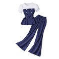 thumbnail image 2 of GBSYEWXS Outfits Sets For Children Girls Solid Color Lapel Neck Tops Pants Patchwork Cool Short Sleeve Dark Blue Outfit Set Size 9 Years-10 Years, 2 of 9