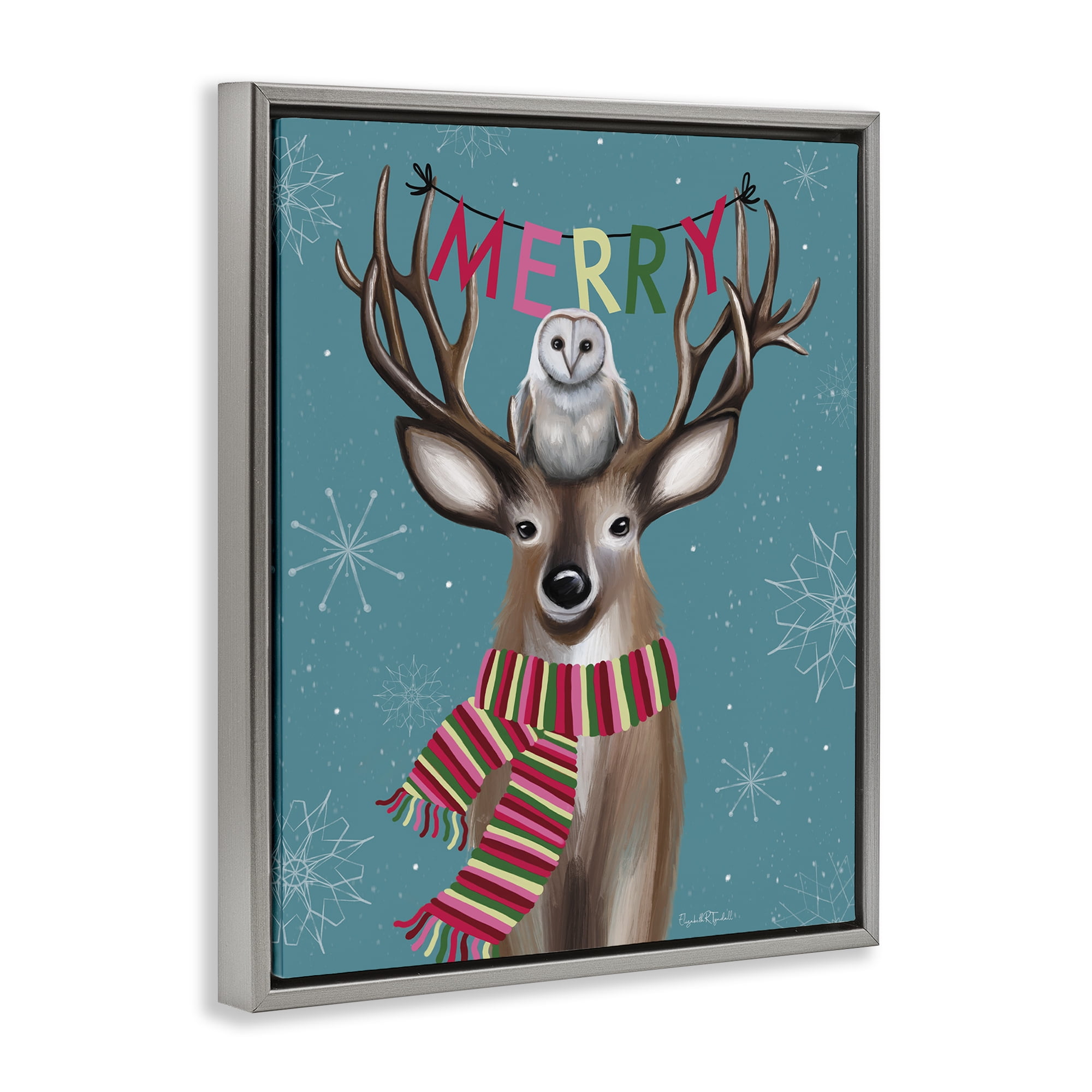 Stupell Industries Woodland Merry Creatures Holiday Painting Gray Floater Framed Art Print Wall Art, 25 x 31