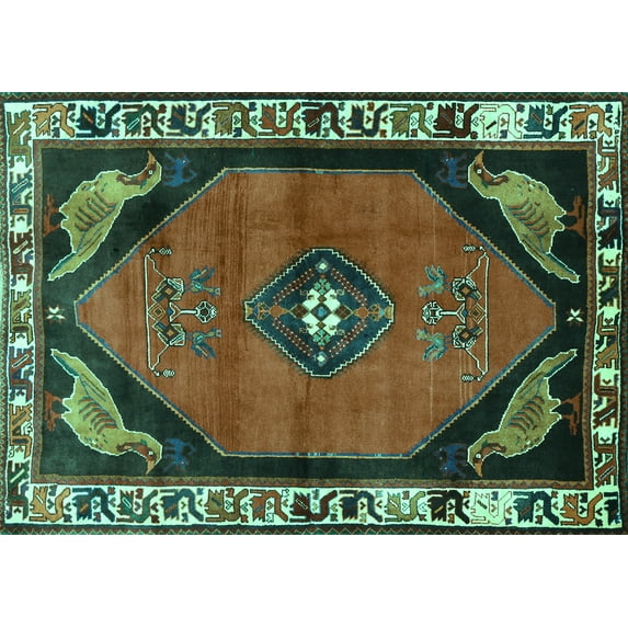 Ahgly Company Indoor Rectangle Persian Turquoise Blue Traditional Area Rugs, 8' x 10'