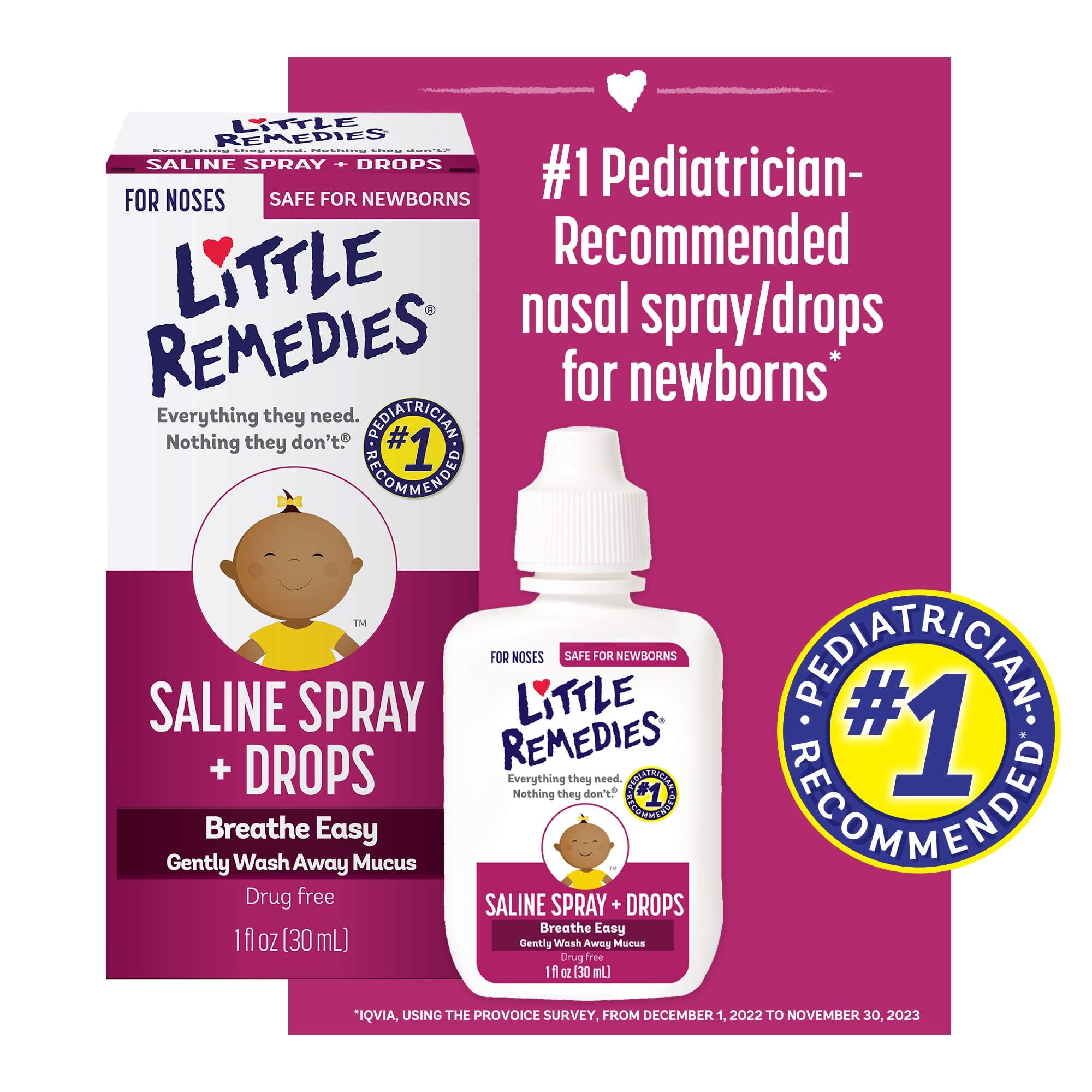 Little Remedies Saline Spray and Drops, Safe for Newborns, Gently Wash Away Mucus from Cold, 1 fl oz