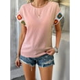 thumbnail image 2 of Womens Shirts Floral Crochet Short Sleeve Crewneck Shirt Casual Pullover Blouse Summer Tops Pink L, 2 of 8