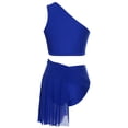 thumbnail image 2 of TiaoBug Women Lyrical Contemporary Dance Outfit One Shoulder Shiny Crop Top Flowy Tulle Skirt Blue M, 2 of 7