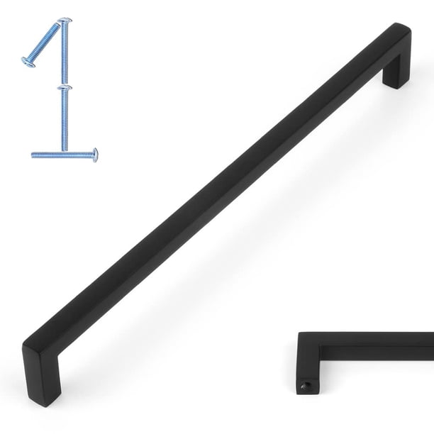 Koofizo Manija De Gabinete De Barra Cuadrada Sólida - Tirador De Muebles Negro 7,6 Pulgadas / 192 Mm Distancia Del Orificio Para Tornillos 1 Pieza Para Puerta De Armario De Cocina Dormitorio Cómoda Ca
