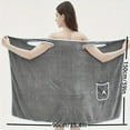 thumbnail image 2 of 1 Wearable Bath Towel, Adult Pocket Bow Coral Velvet Bath Dress, Absorbent Quick-drying Bathrobe With Pockets, Bow Decorated Bath Towel, Bathroom Amenities, Wash Cloths, 2 of 9