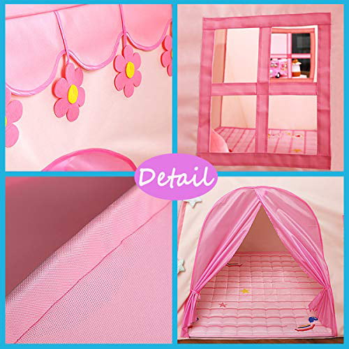Flower Pink HIHIYO Princess Castle Play Tent for Girls Large Kids Play Tents Playhouse Toys Foldable with Star Lights for Children or Toddlers Indoor Outdoor Games 