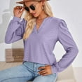 thumbnail image 6 of YUNAFFT Womens Tops Clearance, Women's Fashion Solid V-Neck Long Sleeve Loose T-shirt Top, 6 of 6