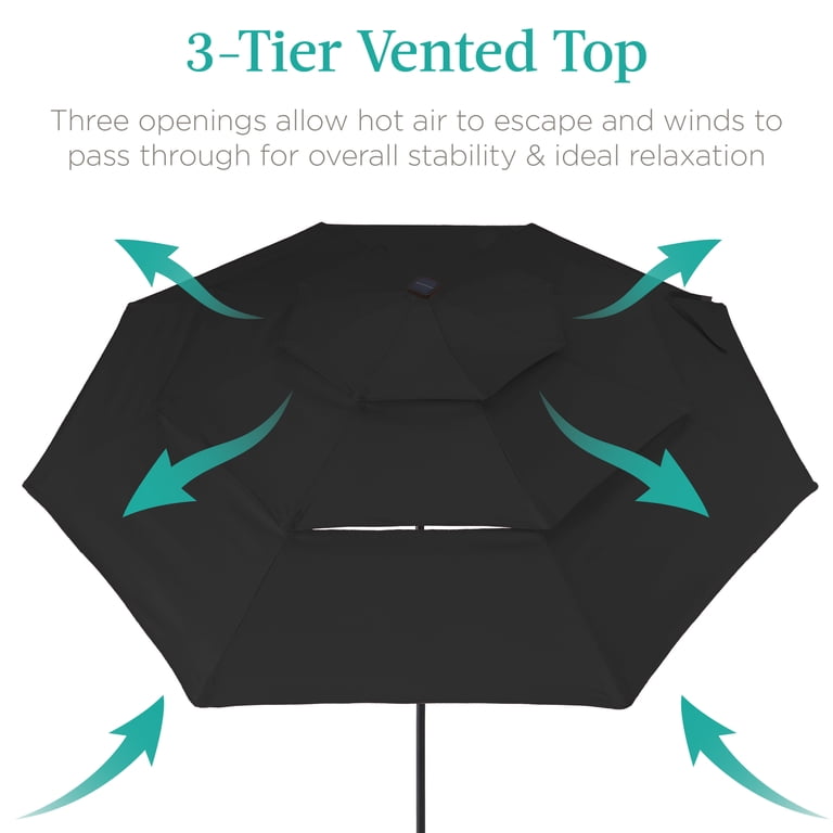 is a black patio umbrella hot JEAREY 9FT 3 Tier Outdoor Market Umbrella Table Umbrellas with 8 Ribs 1.5 Pole Push Button Tilt and Crank UV Protection for Garden,Black : Patio, Lawn & Garden meticulously crafted to elevate your outdoor experience Best Choice Products 10ft 3-Tier