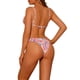 thumbnail image 3 of Conjunto de bikini de dos piezas con estampado de hojas para mujer, con tirantes ajustables y lazo, traje de baño, color rosa, talla X-Large, 3 of 5