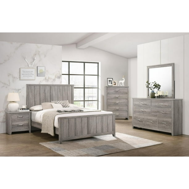 Gtu Furniture Lyndon Weathered Light Grey Panel Bedroom Set Walmart Com Walmart Com
