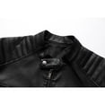 thumbnail image 4 of Men's Solid Color Stand Collar Leather Jacket, Single Piece, Stylish and Durable, Perfect for Casual Wear, All Seasons, 4 of 13