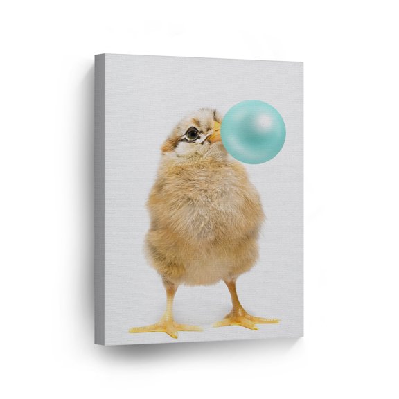 Smile Art Design Cute Baby Chick Animal Bubble Gum Art Teal Blue CANVAS PRINT Photo Wall Art Home Decoration Pop Art Kids Room Decor Nursery Made in the USA 40x30
