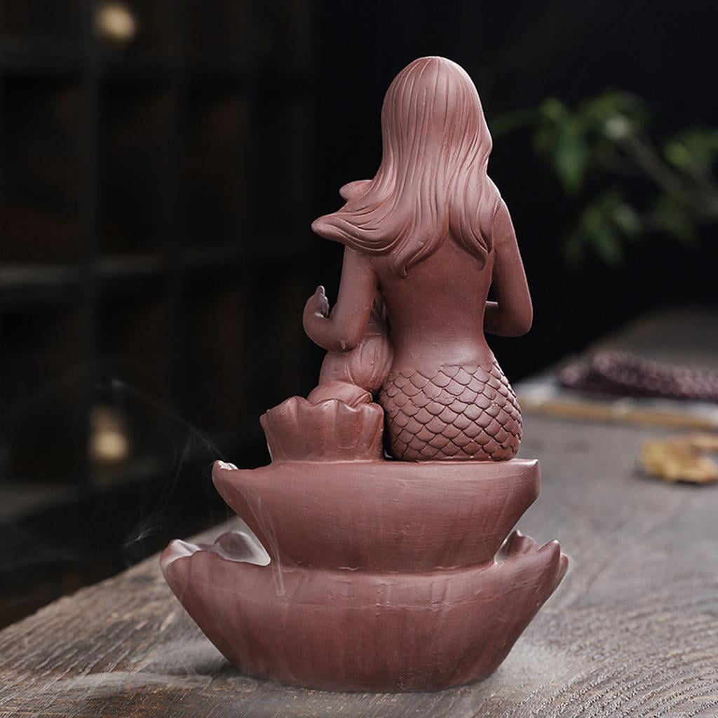 WLPZXP Purple Clay Backflow Incense Cone Burner Home Aromatherapy Decor Tabletop Meditation SPA Lotus Yoga Teahouse Mermaid Censer Incense Holder