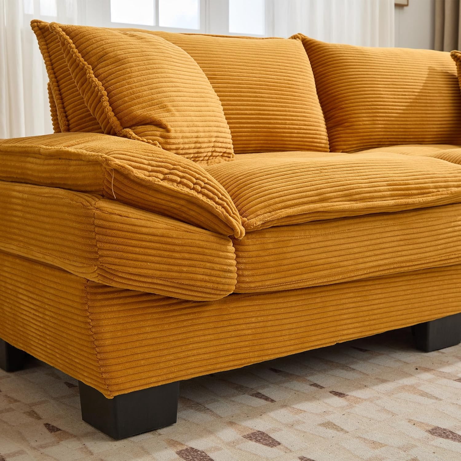 AENKYO 84" Corduroy Loveseat Sofa with Pillows, Modern 2-Seater Couch for Living Room,Yellow
