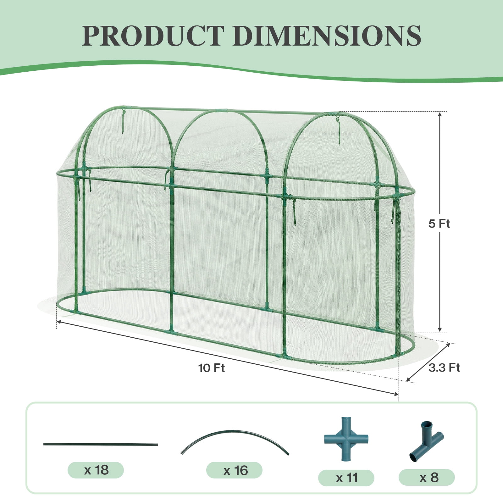 BPS 10x3.3x5 FT Crop Cage, Garden Plant Protection Netting Tent with Zippered Door, Green