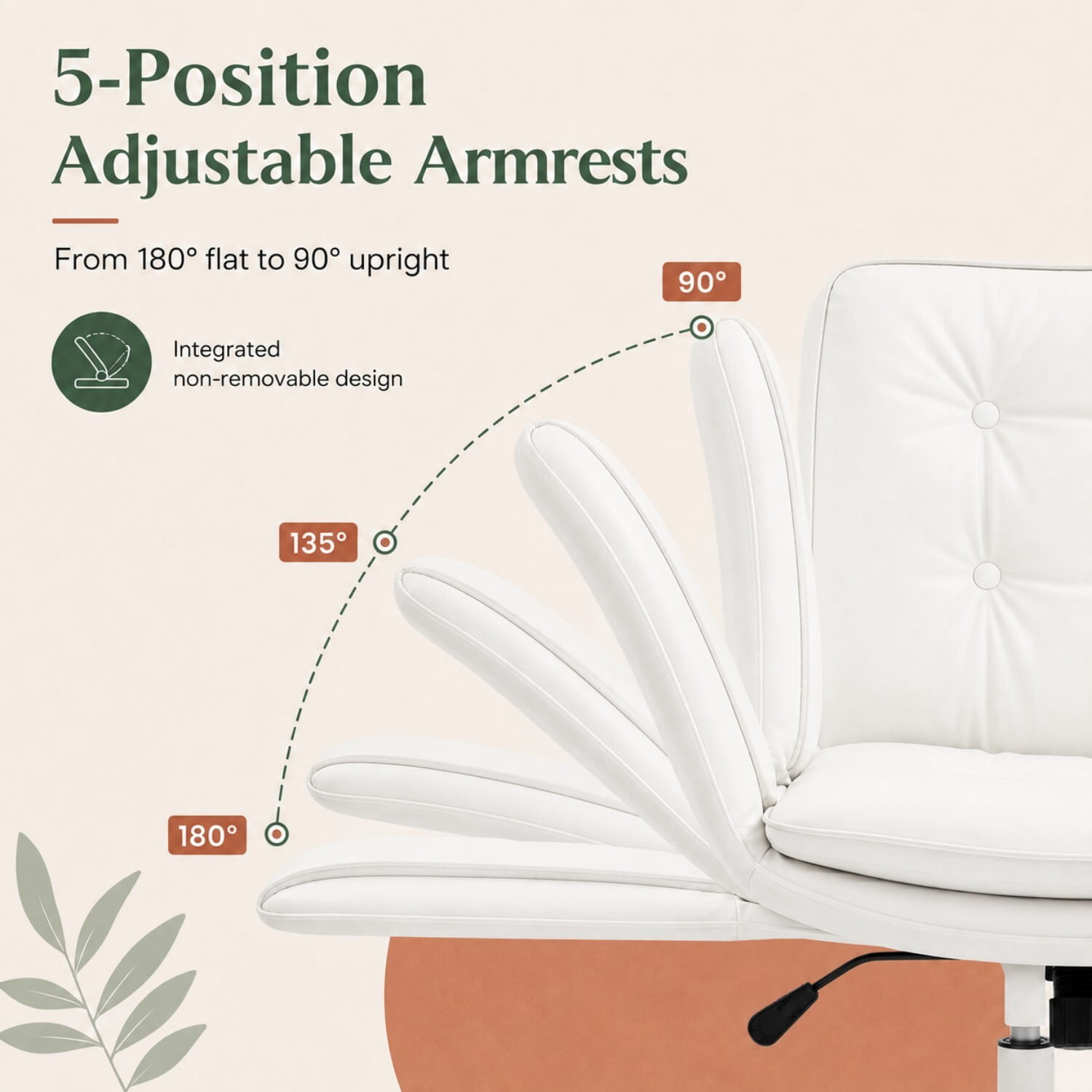 Easy4Home Criss Cross Office Chair with Wheels and Adjustable Armrests, Wide Seat PU Leather Swivel Computer Desk Chair, White