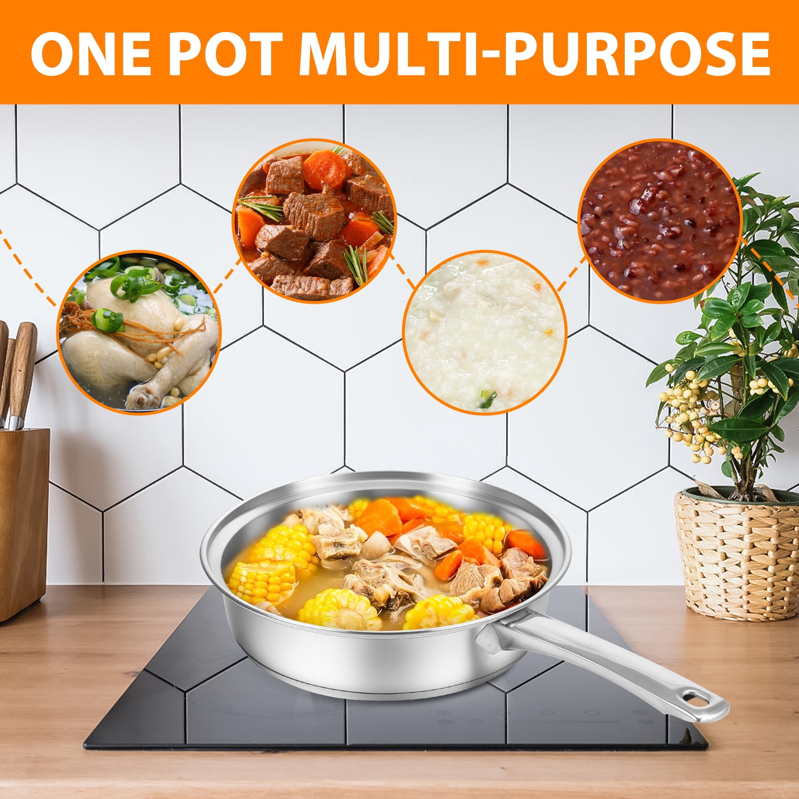 Stainless Steel Egg Poacher Pan Uniform Heating Poached Egg Cooker Thermal Insulation Poached Maker Pan with 6 Small Cup for Home