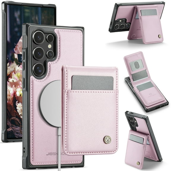 for Samsung Galaxy Note 20 Case with RFID Blocking Card Holder Samsung Galaxy Note 20 Case Magsafe Compatible Phone case Kickstand Wallet 2 in 1 Detachable Magnetic Leather Cover, Pink