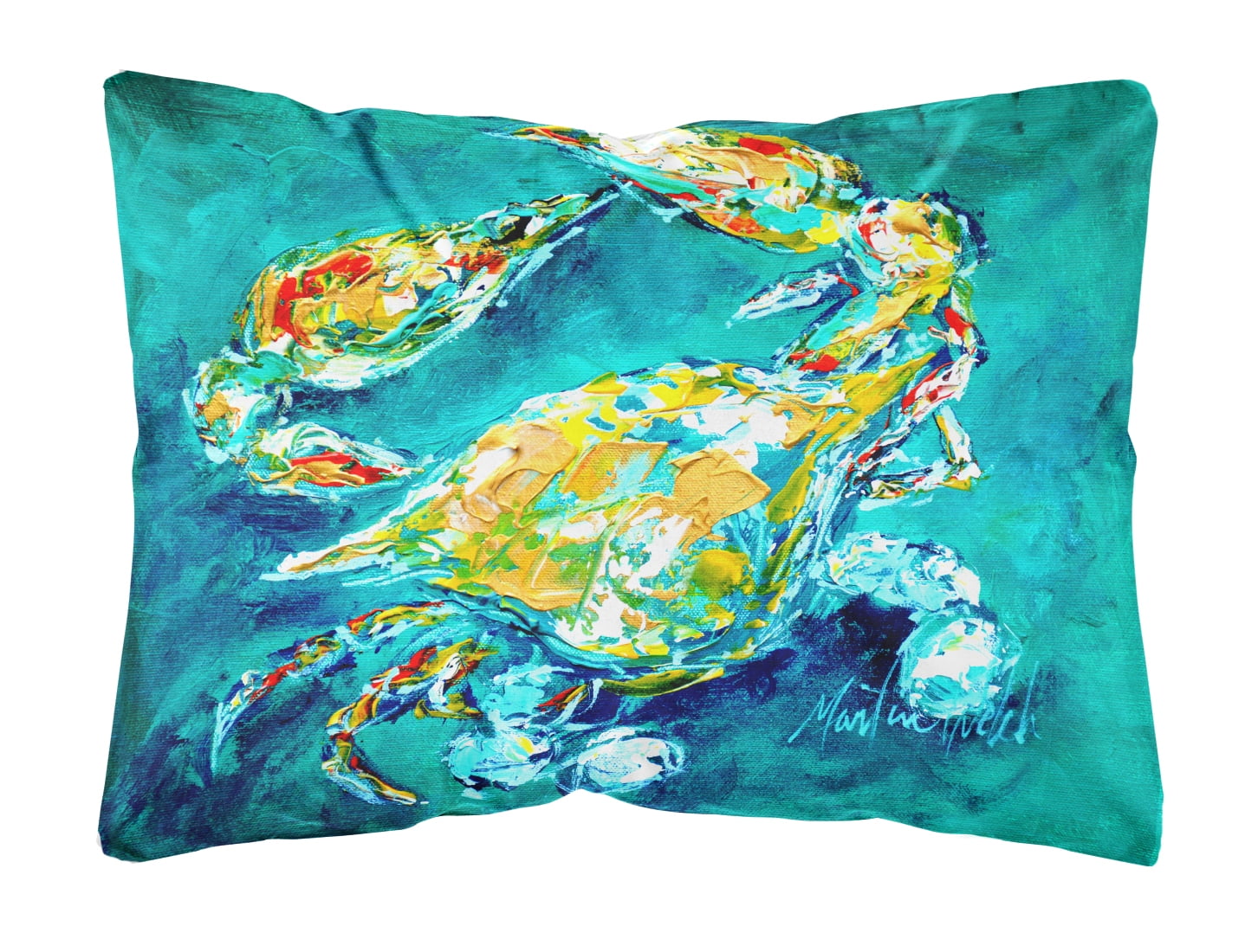 By Chance Crab in Aqua blue Canvas Fabric Decorative Pillow
