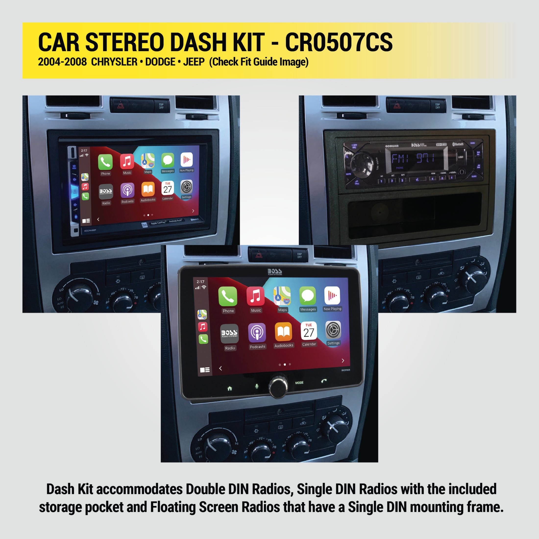 Scosche CR0507CS Double DIN Radio Dash Kit Compatible with Select 2004-08 Chrysler, Dodge, and Jeep