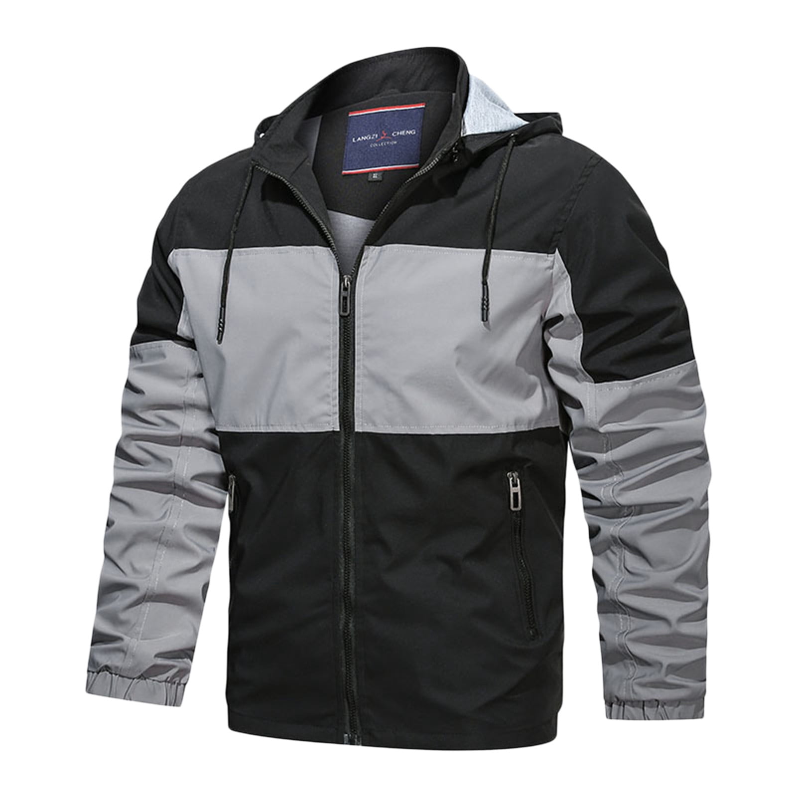 Wendunide Hoodies for Men Men's Autumn and Winter Casual Sports Contrasting Zip Pocket Hooded Jacket Top Blouse Men's Casual Jackets Black XL