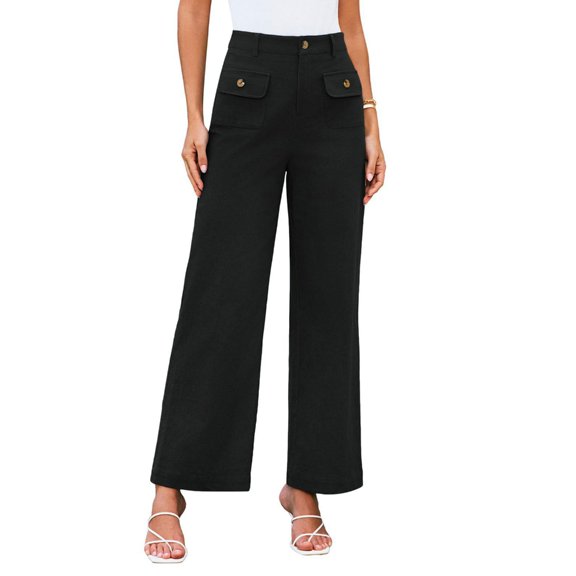 Women's High Waist Wide Leg Stretch Pants Formal Business Work Casual Pants with Pockets