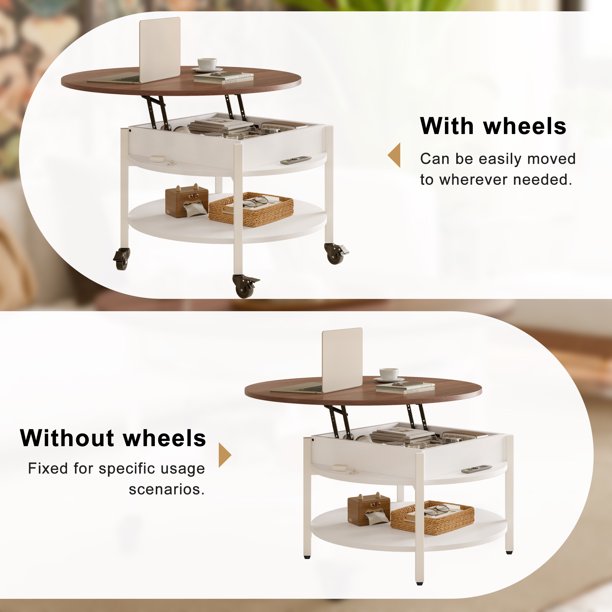 Table d'appoint ronde avec espace de rangement – Petite table basse Table d'appoint ronde avec espace de rangement – Petite table basse
