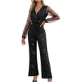 thumbnail image 2 of EaskTriop Jumpsuits Womens Dressy High Waisted Jumpsuit Mesh Sleeve Glitter Wide Leg One Piece Outfit for Cocktail Party Holiday Night Out, 2 of 6