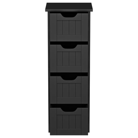 SuperDeal Bathroom Floor Cabinet Wood Free Standing Storage Organizer with 4 Drawers Black