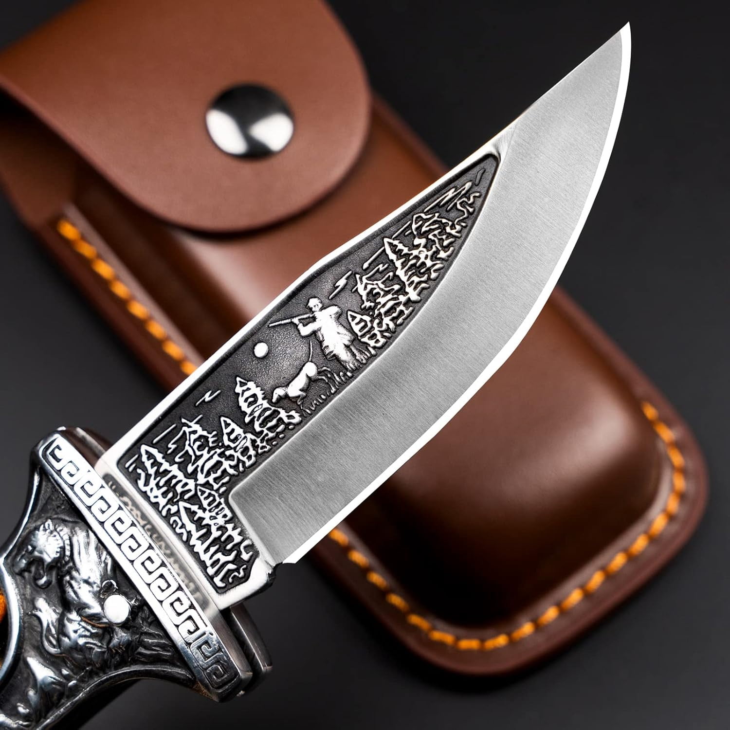 TIGER ROAR Pocket Knife, Engraved Unique Folding Knife with Holster, Personalized Gift