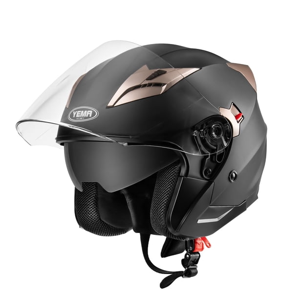 Casco de motocicleta de cara abierta aprobado por DOT – Casco YEMA YM-627 moto ciclomotor Jet Bobber Pilot Crash Chopper 3/4 medio casco con visera solar para adultos hombres mujeres – negro mate gran