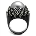 thumbnail image 3 of Luxe Jewelry Designs Women's Black IP Stainless Steel Ring with Gray Synthetic Pearl and Round Clear, 3 of 4