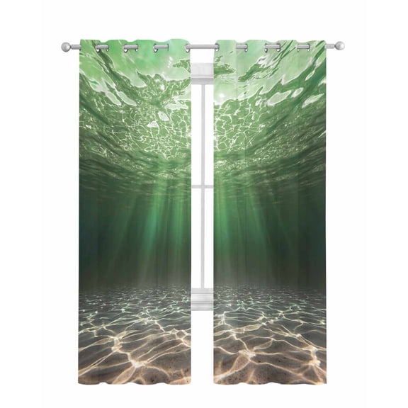 Dark Green Ocean Waves Sheer Curtains 63 Inch Length 2 Panels Set for Living Room/Bedroom, Summer Beach Coastal Abstract Kitchen Curtains Grommet Semi-Sheer Curtains Window Treatments 42"x63"x2