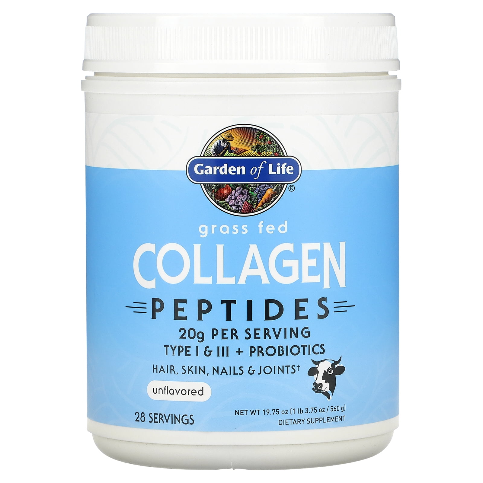 Garden of Life Grass Fed Collagen Peptides Unflavored 19.75 oz Pwdr