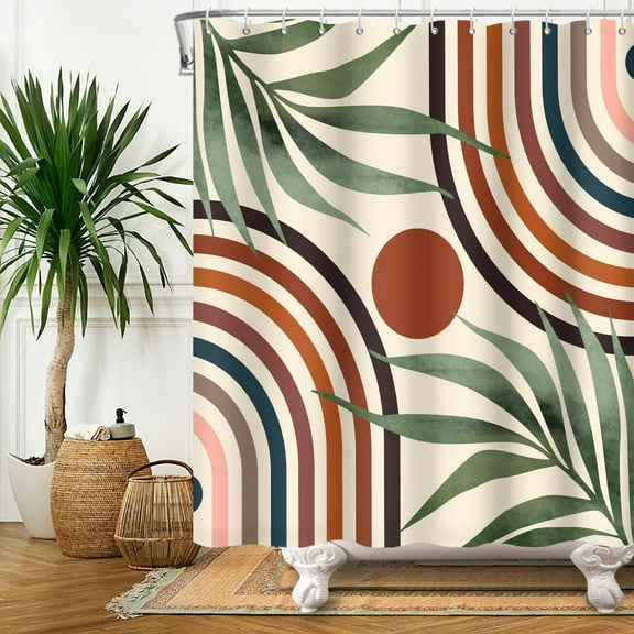 Mid Century Minimalist Shower Curtain,Abstract Aesthetic Waterproof Fabric Bathroom Curtain with Hooks,72x72 in