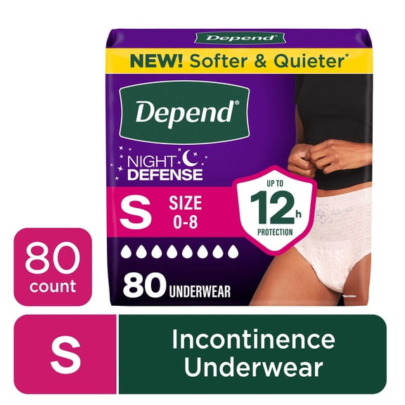 Depend Night Defense Incontinence Underwear for Women, Adult Diapers, S, 80 Count