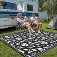 thumbnail image 3 of 8x10 Black&White Outdoor Rug Waterproof Reversible, Floral Plastic Straw Patio Rug, Foldable Outdoor Area Rug for RV Camping, Picnic, Beach, Balcony, Deck & Garden 8x10 Black&White, 3 of 9