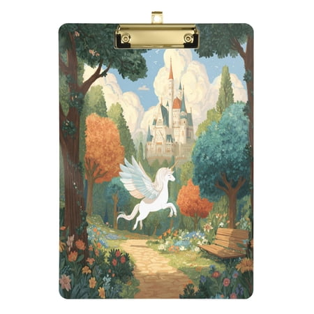 Acrylic Writing Board Silver 12.5*9 Inch Clipboards Transparent Acrylic Material Suitable For Office Classroom Teachers Fashion Bloggers Stationery Enthusiasts Cartoon Enchanted Pegasus Scene
