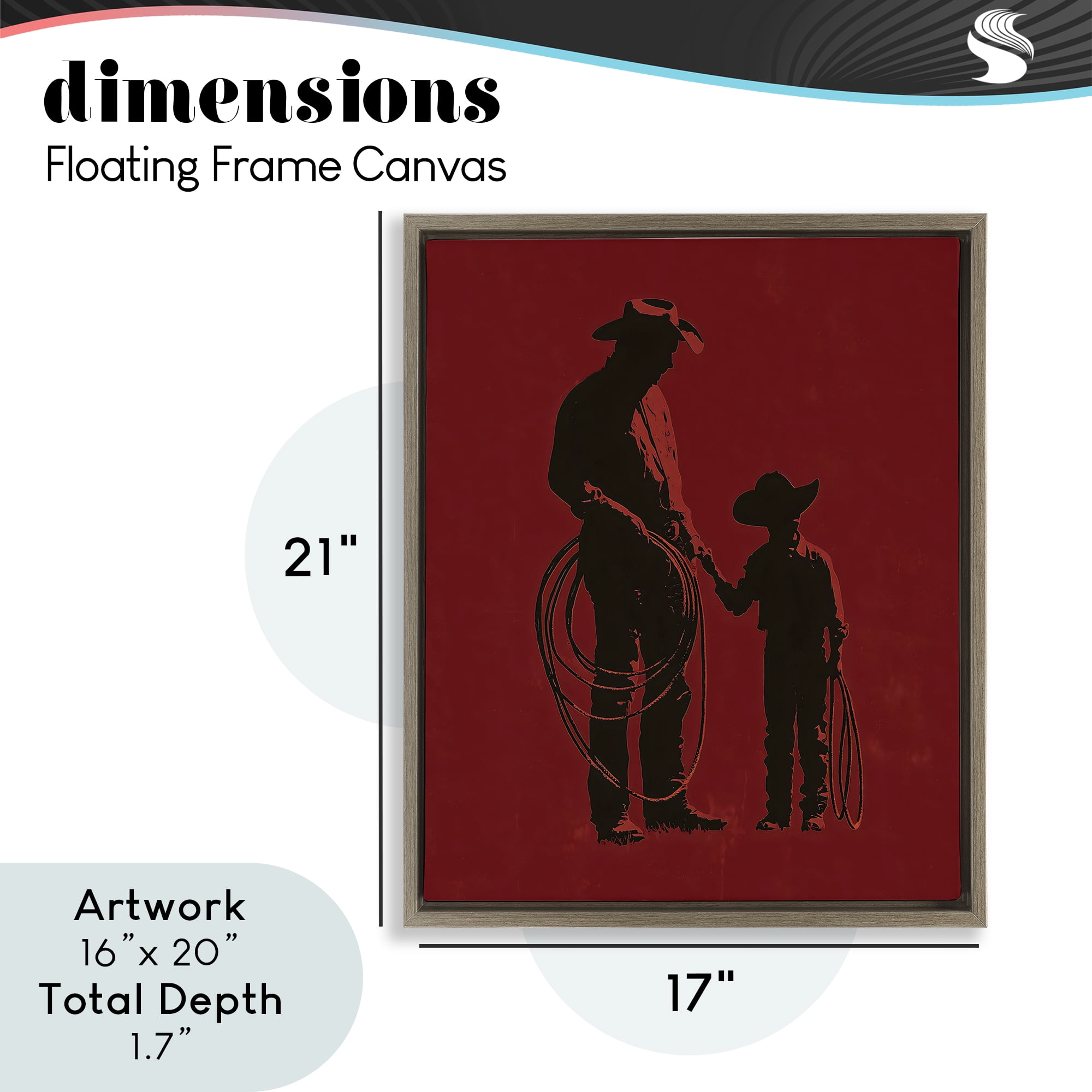 Burgundy Cowboy Father & Son Brown Framed Floater Canvas Wall Art, design by Arlington Prints